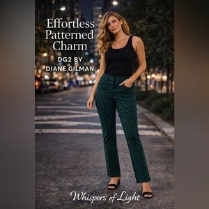 DG2 by Diane Gilman Teal and Black Patterned Pants